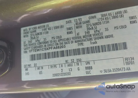 2023 Ford F-150 Xlt из США, поврежденный, VIN 1FTEW1C5XPFA68203